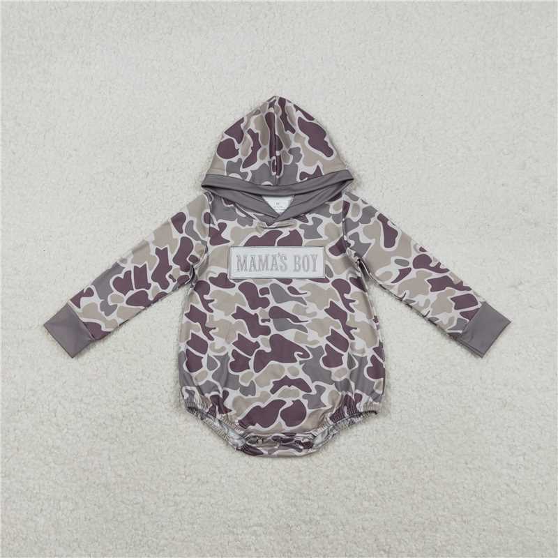 x12.12 LR2792 Embroidered Mama's Boy Camouflage Hooded Long-Sleeved Jumpsuit