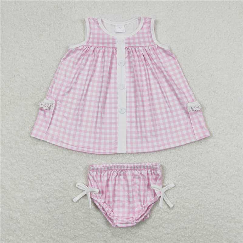 GBO0263 Pink and white plaid sleeveless briefs suit