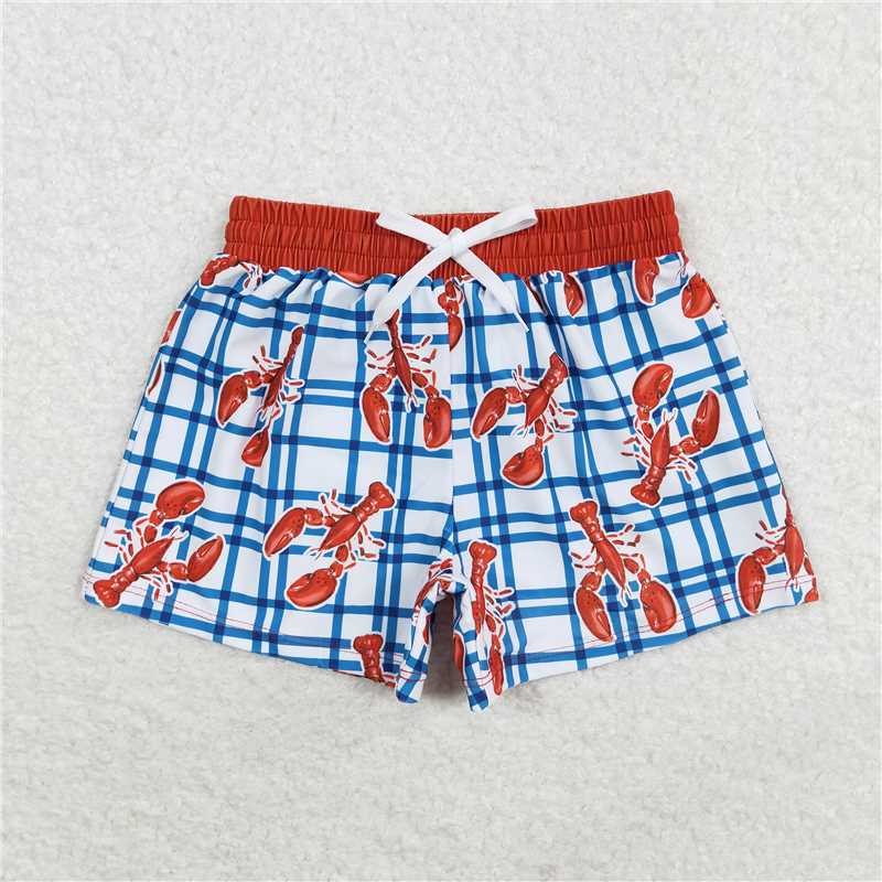 4.28 S0364 Crayfish blue plaid swimming trunks