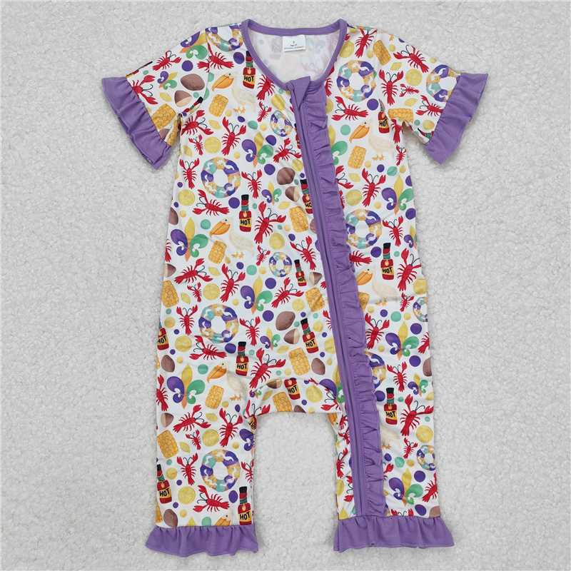 4.23SR2019 Carnival lobster purple lace white zipper short-sleeved jumpsuit