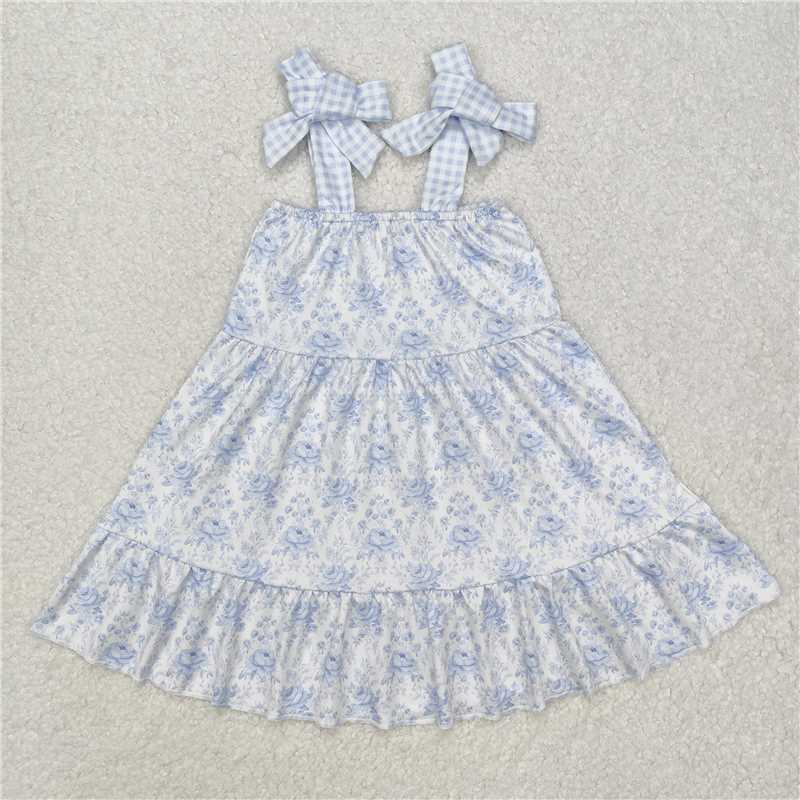 GSD1660 Flower blue plaid suspender dress