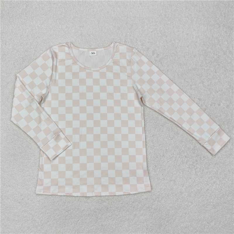 GT0906 Adult female light orange plaid long-sleeved top