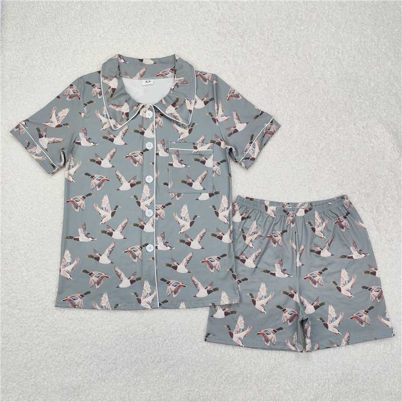 4.9 BSSO1046 Adult male duck green short-sleeved shorts pajama set