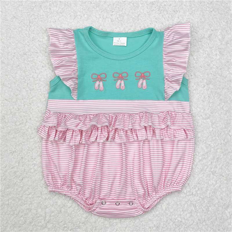 4.22SR2326 Embroidered bow pattern ballet shoes pink striped vest jumpsuit