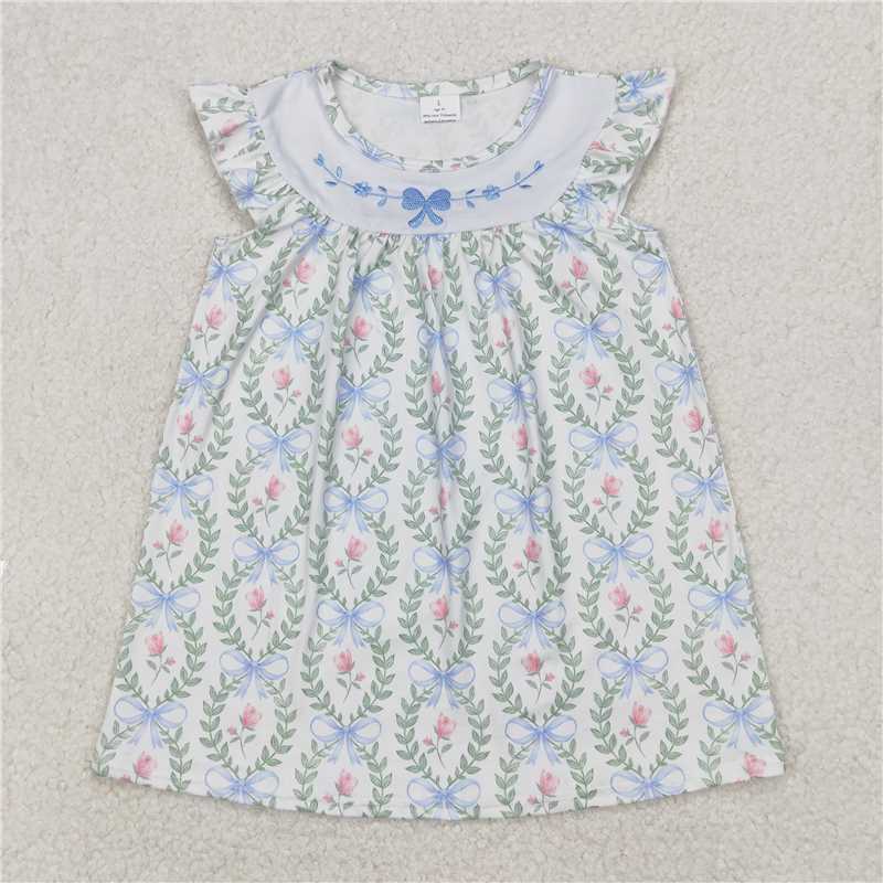 3.25 GSD1779 Embroidered bow pattern flower and leaf flying sleeve dress