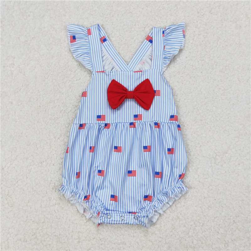3.25 SR2921 National Day flag red bow blue striped vest jumpsuit