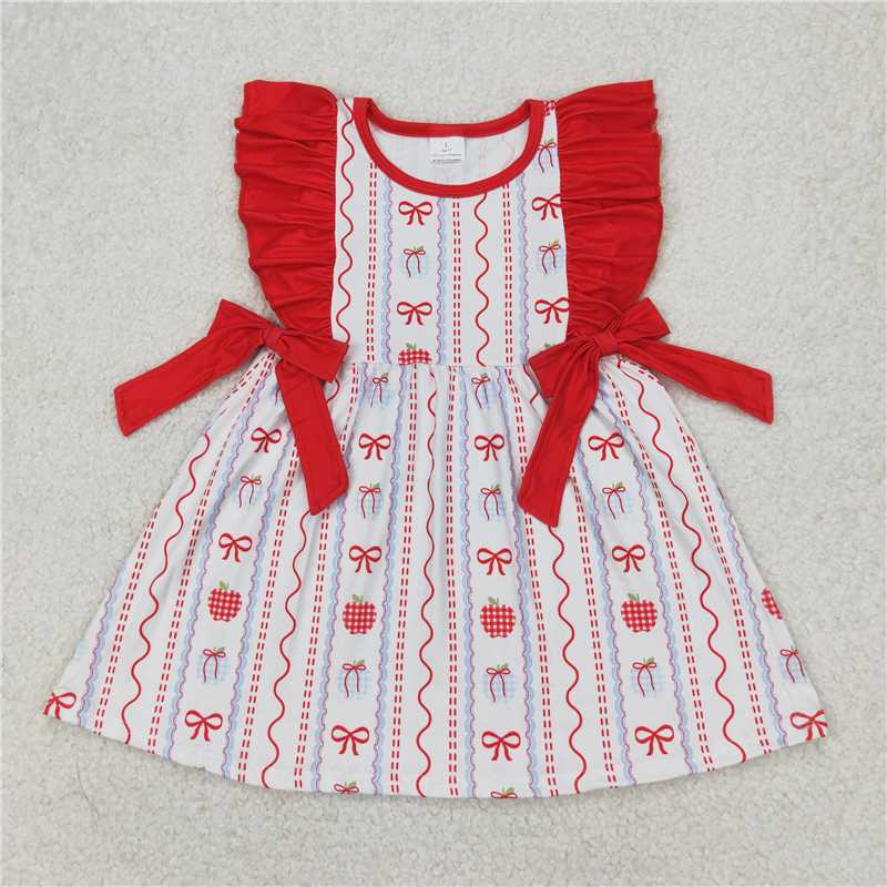 4.4 GSD2201 Apple red lace bow striped sleeveless dress
