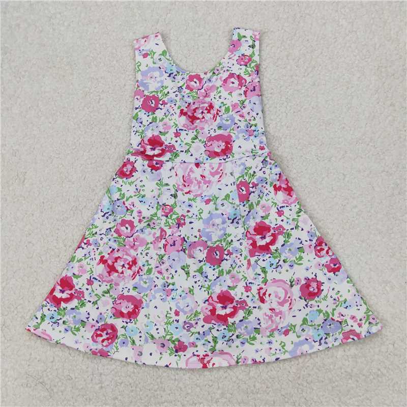 4.4 GSD1991 Pink and purple flower and leaf sleeveless yoga dress