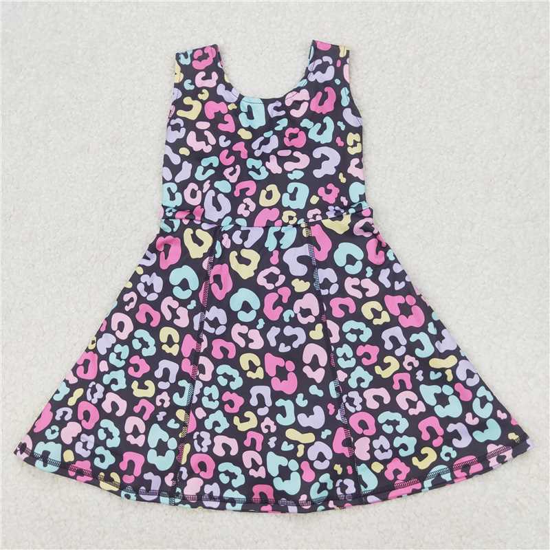 4.1 GSD2175 Colorful leopard print grey yoga sleeveless dress