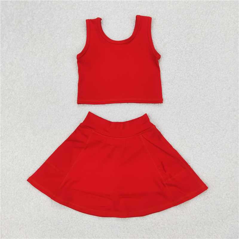 4.1 GSD1979 Solid red sleeveless skirt yoga set