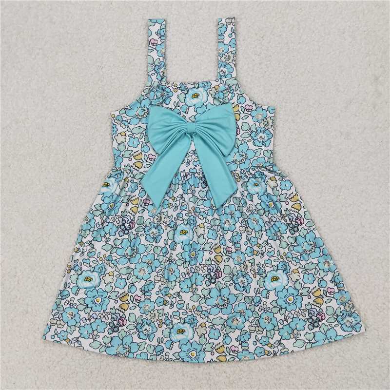 4.4 GSD2106 Flower floral blue-green bow sleeveless dress