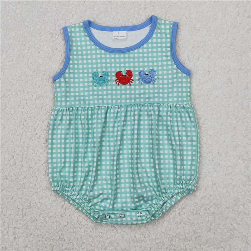 5.10 SR2660 Boys Embroidered Crab Green Plaid Vest Bodysuit