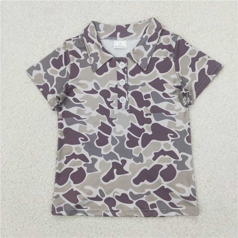 4.14BT1211 Camouflage collar button-down short-sleeved top