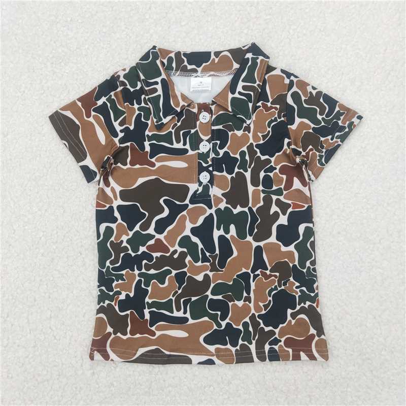 4.7 BT1213 Beige short-sleeved top with brown-green camouflage collar and buttons