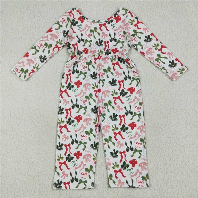 6.26 LR2192 White long-sleeved jumpsuit with pink and green bow pattern