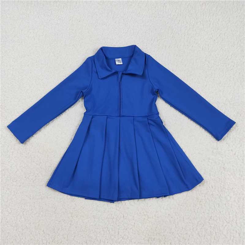 7.24 GLD1144 Solid blue zipper long sleeve yoga dress
