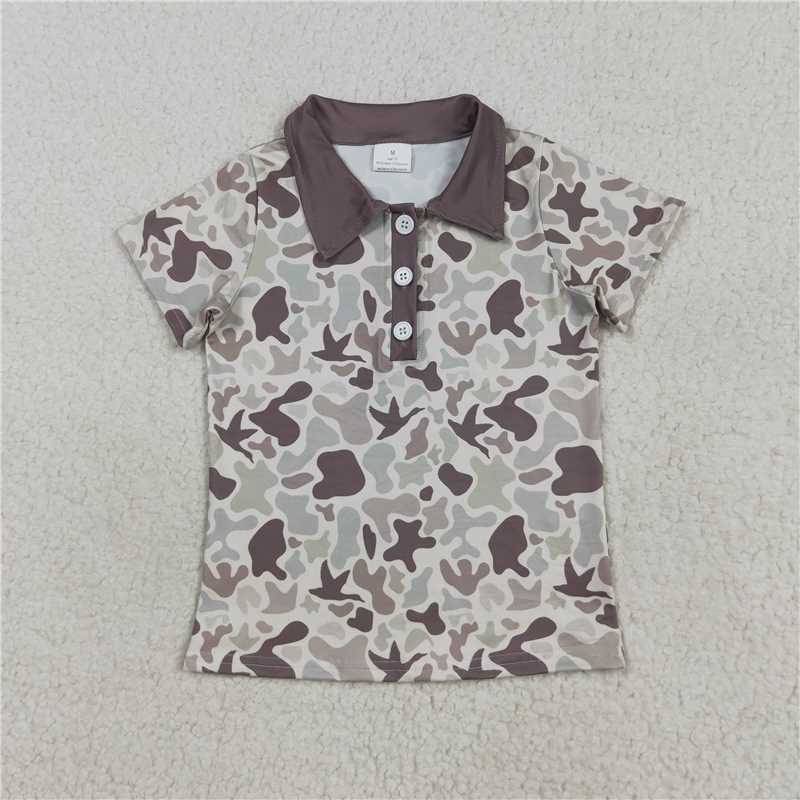 7.25 BT1261 Duck camouflage beige collar button-down short-sleeved top