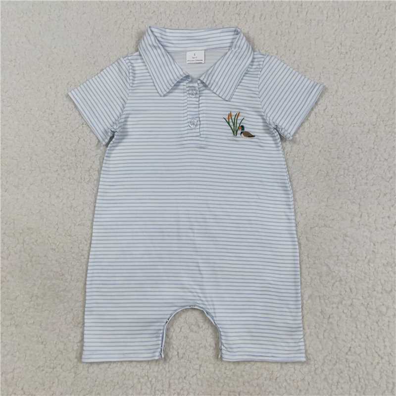 X10.13 SR3149 Embroidered duck stripe button-neck short-sleeved bodysuit