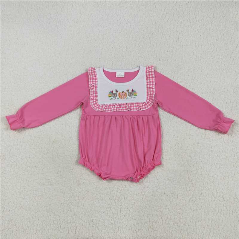 7.24 LR2287 Embroidered turkey pumpkin plaid pink long-sleeved jumpsuit