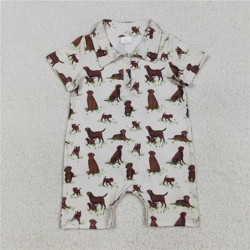 7.25 SR3174 Puppy Grass Beige Button Neck Short Sleeve Bodysuit