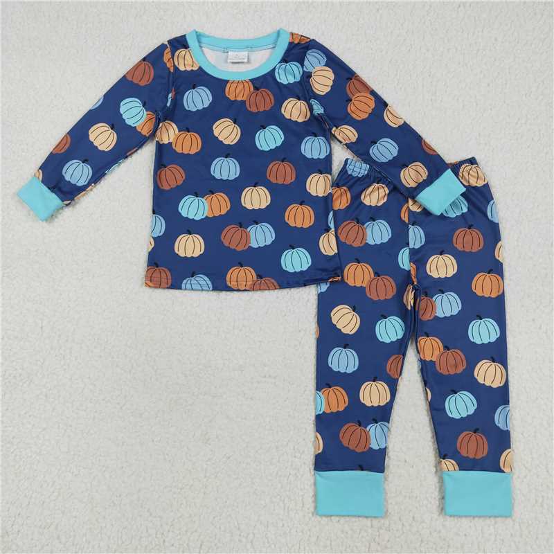 7.25 BLP1153 Pumpkin blue long-sleeved and long-pants pajama set