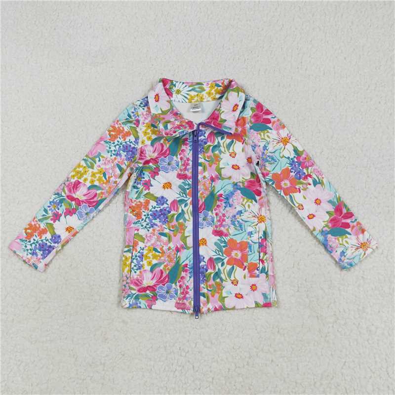 7.24 GT1061 Colorful floral yoga zipper long-sleeved top