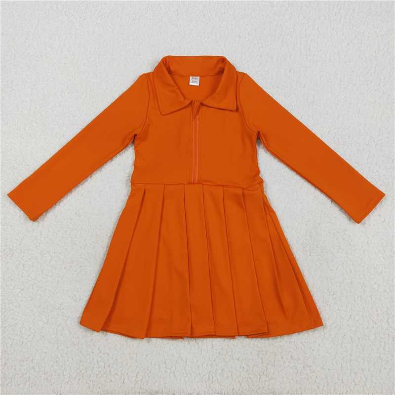 8.7 GLD1149 Solid orange zippered long-sleeved yoga dress