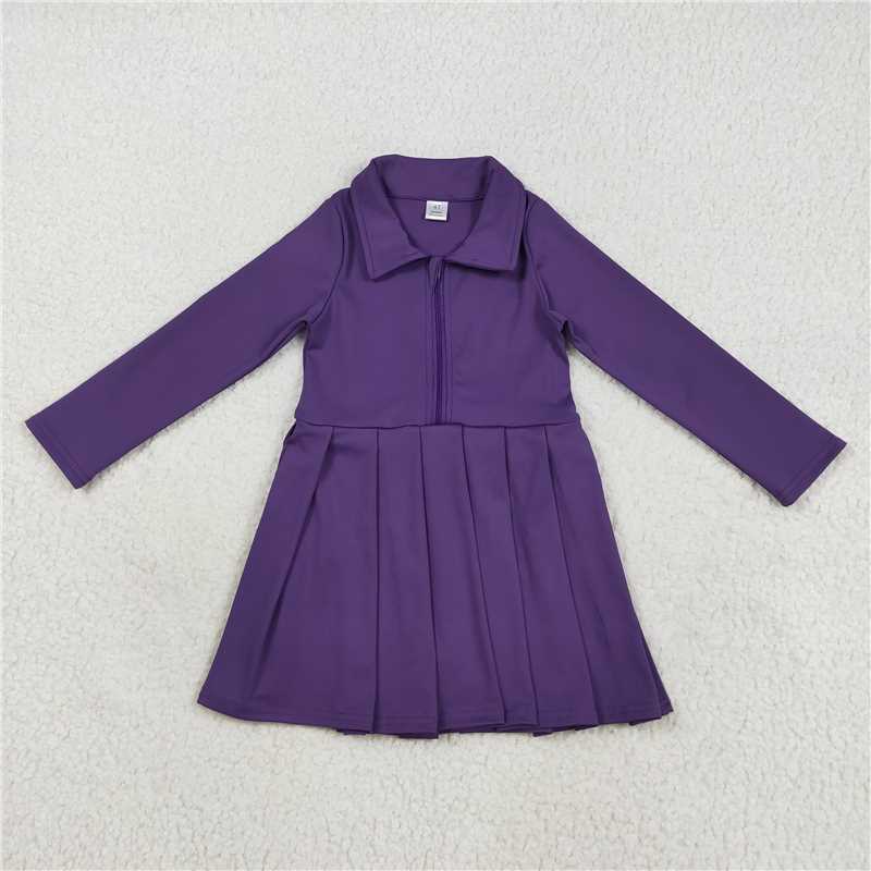8.7 GLD1152 Solid purple zippered long-sleeved yoga dress