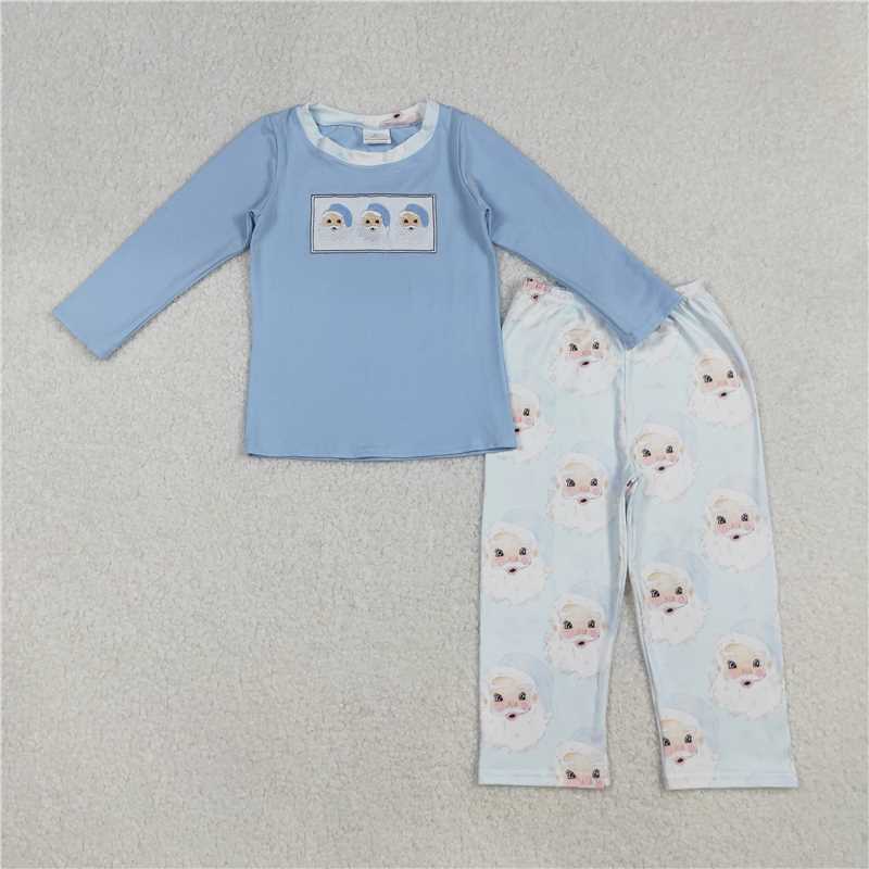 X10.11 BLP0505 Embroidered Santa Claus Blue Long-Sleeve Pants Set