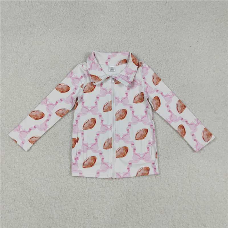 X915 GT1088 Rugby pink bow pattern yoga long-sleeved zip-up top