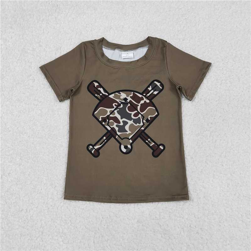 X12.8 BT1425 Camouflage Brown-Green Fan Baseball Short-Sleeve Shirt