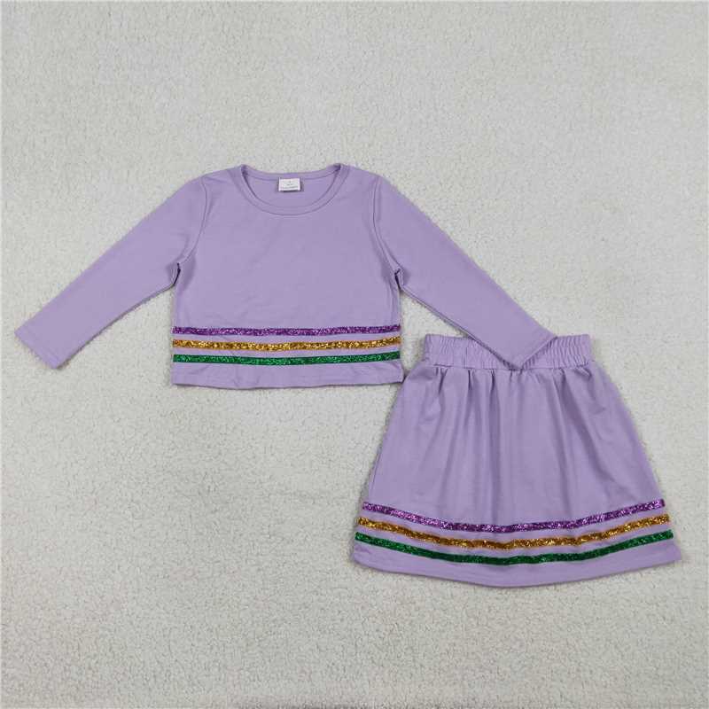 GLD1573 Carnival Colorful Striped Purple Long-Sleeved Skirt Set