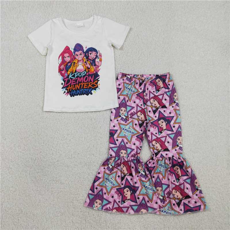 X1.17 GSPO2130 Kpop Letter White Short-Sleeve Shirt with Star Plaid Pants Set