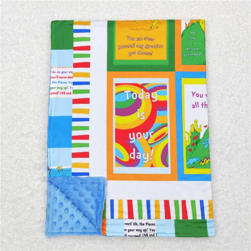 4.21BL0083 dr seuss plaid cartoon blue baby blanket