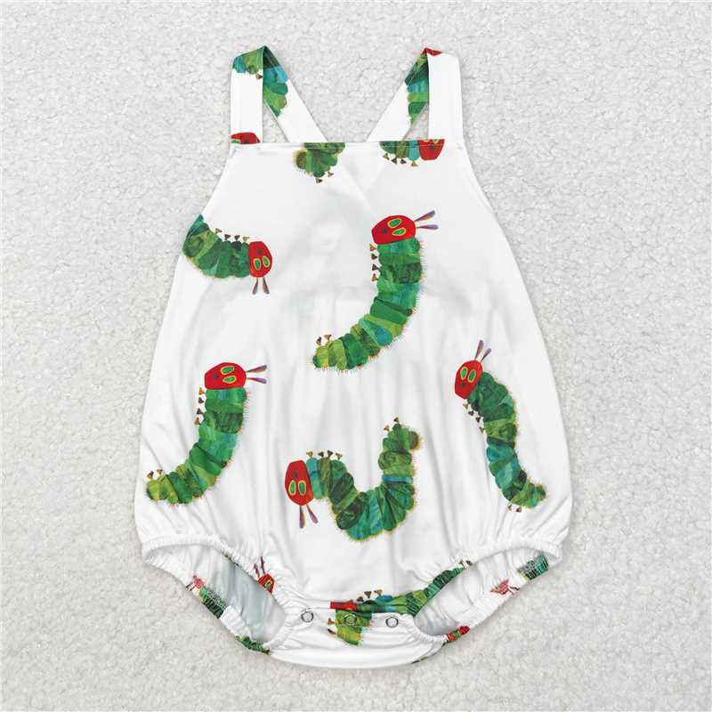 4.23SR1608 Boys cartoon caterpillar white vest jumpsuit