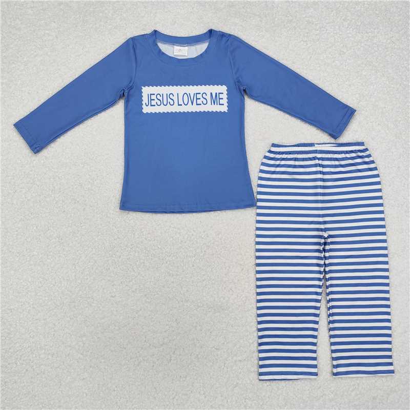 BLP0766 jesus loves me blue long-sleeved striped trousers suit