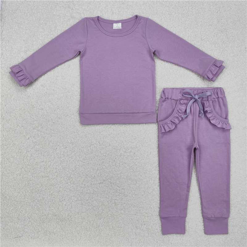 4.22GLP2260 Pure purple lace cuffs long sleeve trousers set