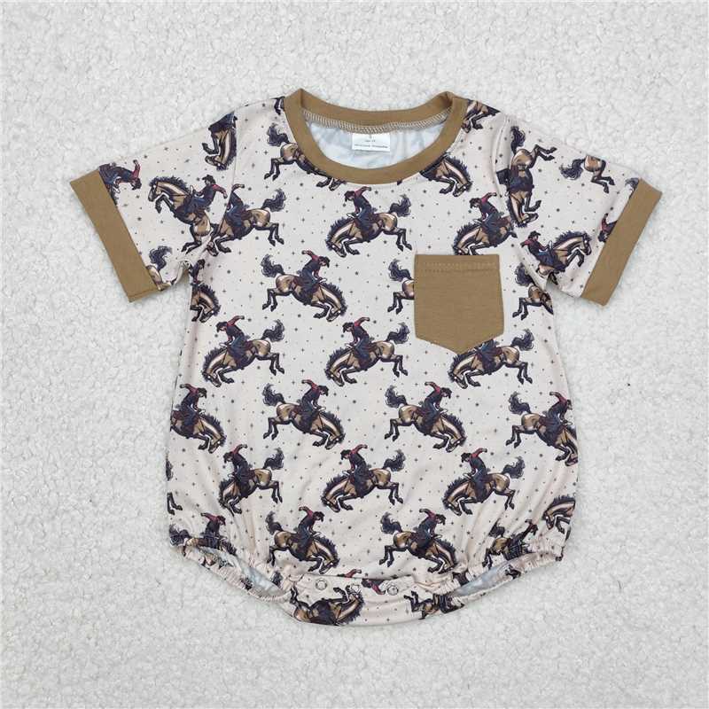 4.22SR2085 Riding brown pocket beige short-sleeved jumpsuit