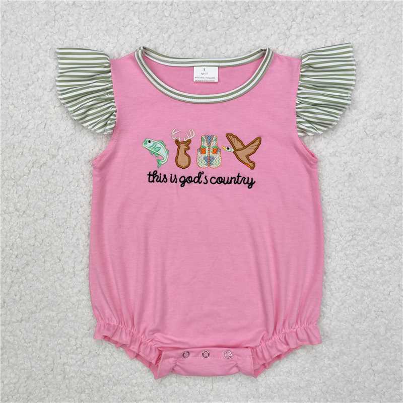 4.22SR2264 Embroidered god's country fish deer vest duck pink striped vest jumpsuit