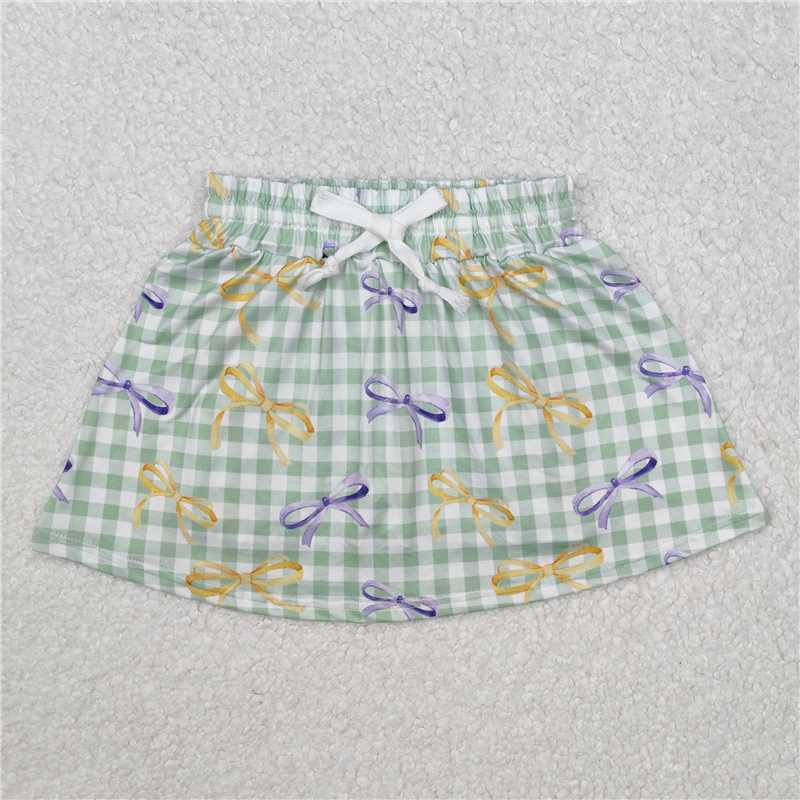4.2 GLK0036 Carnival bow pattern green plaid culottes skirt