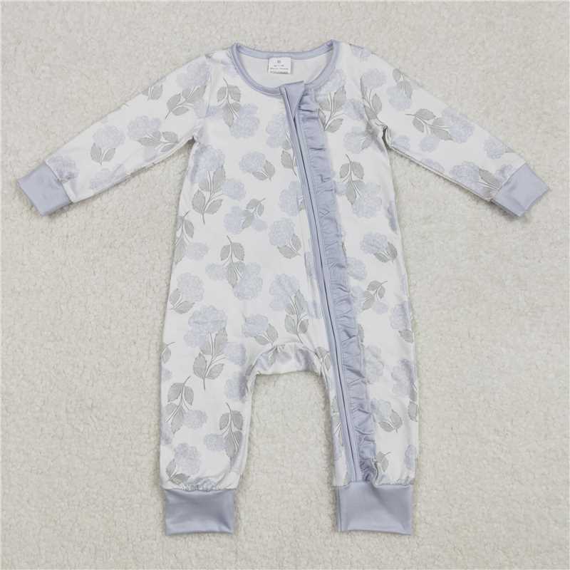3.4 LR2157 Flower and leaf blue lace zipper long sleeve jumpsuit