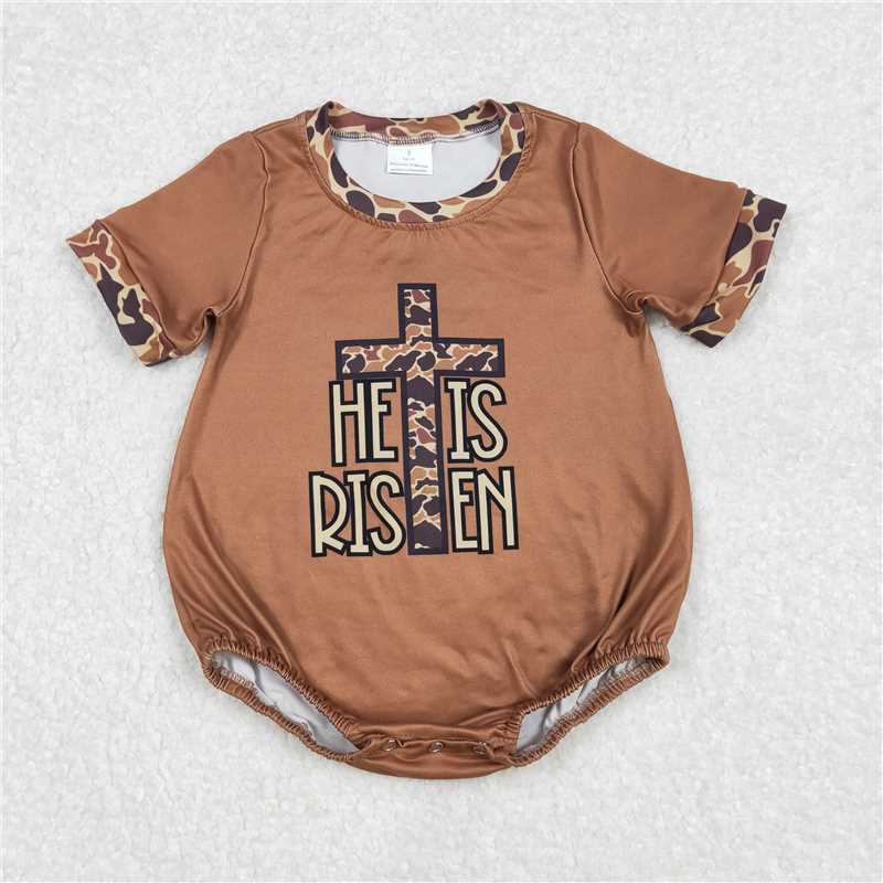 3.18 SR2374 He is risen camouflage cross brown short-sleeved jumpsuit