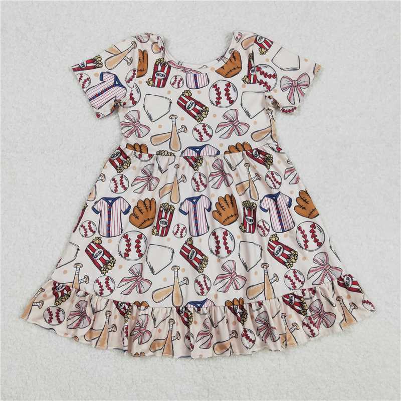 3.4GSD1960 Baseball popcorn beige short-sleeved dress