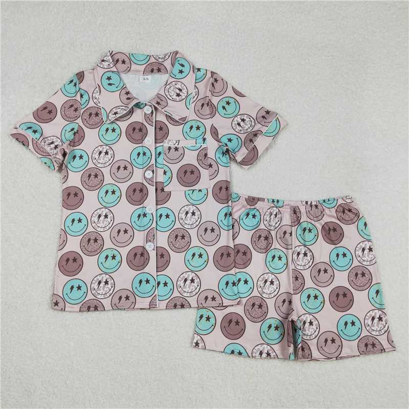 4.9 GSSO1546 Adult female star smiley face brown short-sleeved shorts pajamas set