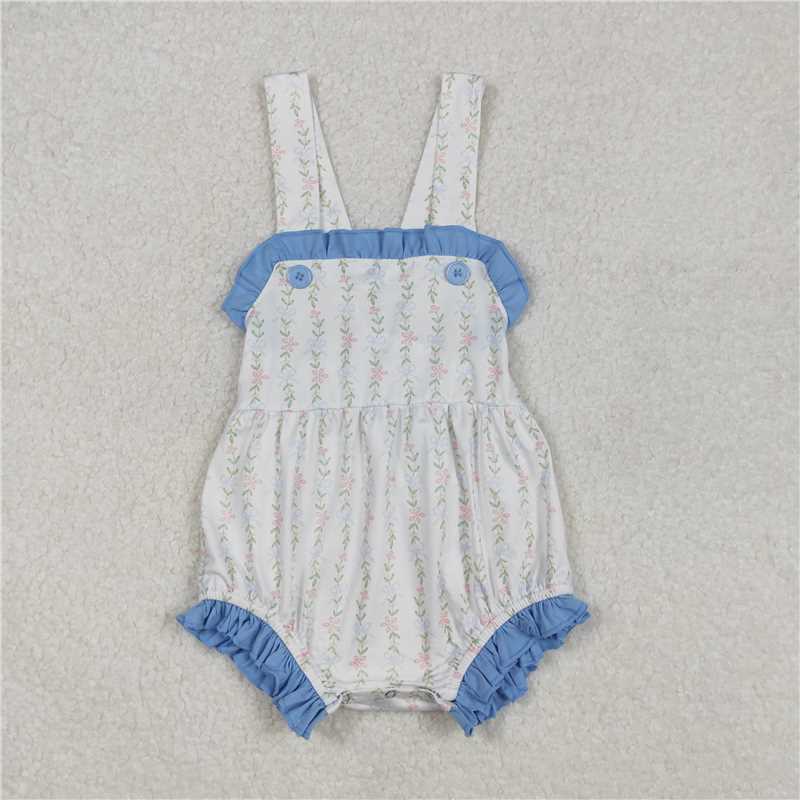 3.5 SR1478 Flower and leaf blue lace white vest jumpsuit