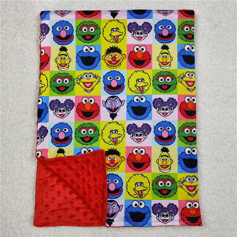 6.11 BL0196 Cartoon Sesame Street Plaid Red Baby Blanket