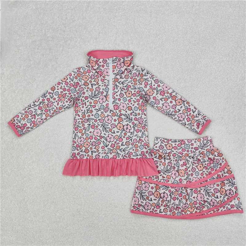 3.5 GLD1011 Floral flower leaf rose red lace zipper long sleeve short skirt suit