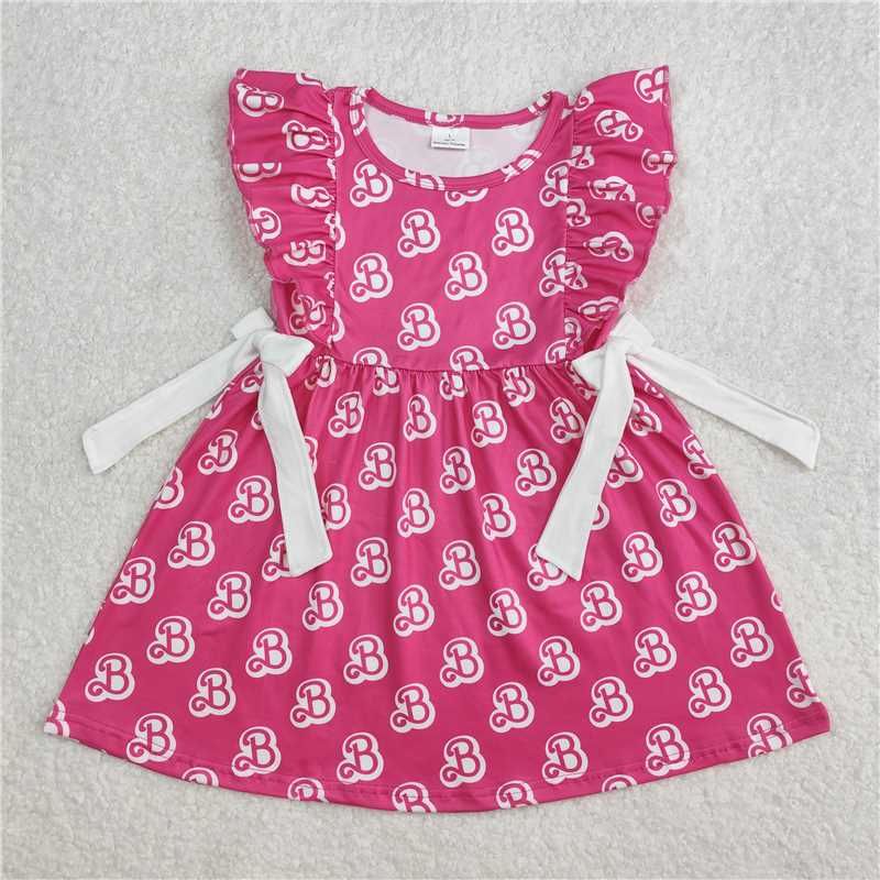 3.4GSD1812 barbie B letter white bow rose red lace sleeveless dress