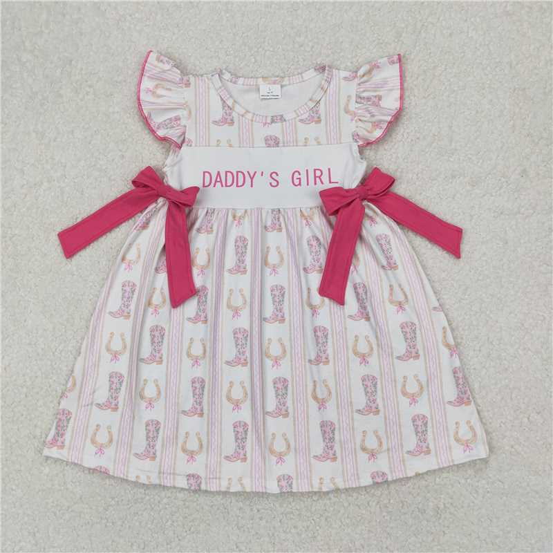 3.24 GSD2053 daddy's girl rose red bow boots striped flying sleeve dress