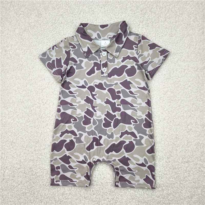 4.15 SR2977 Camo collar button short sleeve jumpsuit
